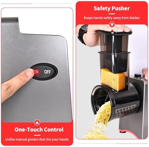 Electric Cheese Grater 250W, 7-in-1 Salad Maker & Vegetable Slicer