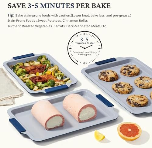 BRONYPRO Non Stick Ceramic Baking Sheet Pan Set of 3, Natural Non