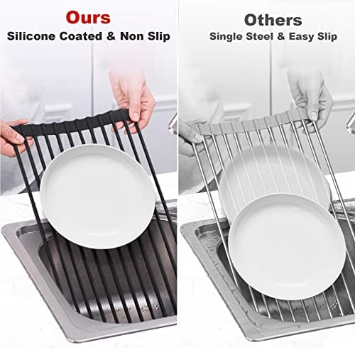 MERRYBOX Roll-Up Dish Drying Rack, 17.5" x 13", Black