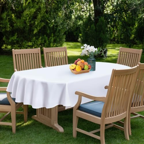 NEWISHER White Oval Tablecloth 60 x 120 inch, Washable Table Cloth