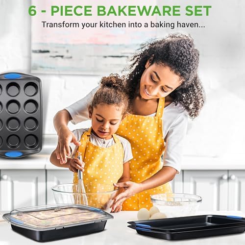 NutriChef Nonstick Bakeware Set of 6, Baking Pan with Cookie Sheets