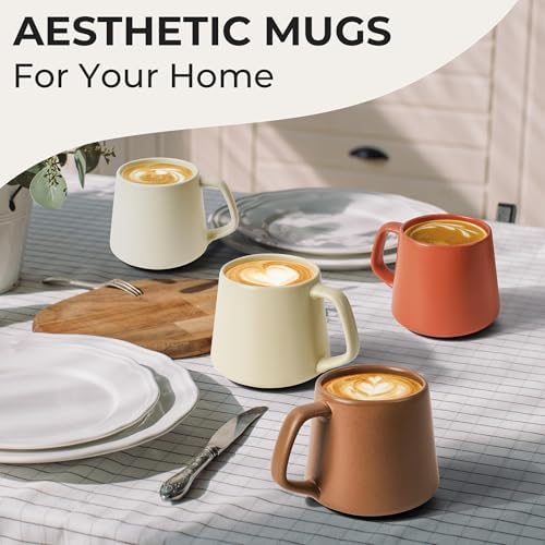 MIAMIO - Coffee Mugs Set of 4, Ceramic (14oz) - Luxe (Beige Pastel)