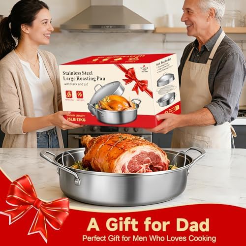 21 Inch Stainless Steel Roasting Pan with Rack and Lid For Turkey