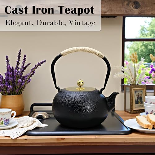 40.6oz Cast Iron Teapot, Black, with Infuser