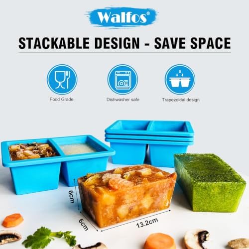 Walfos Silicone Freezer Tray with Lid - 1.5Cup Silicone Food Freezer