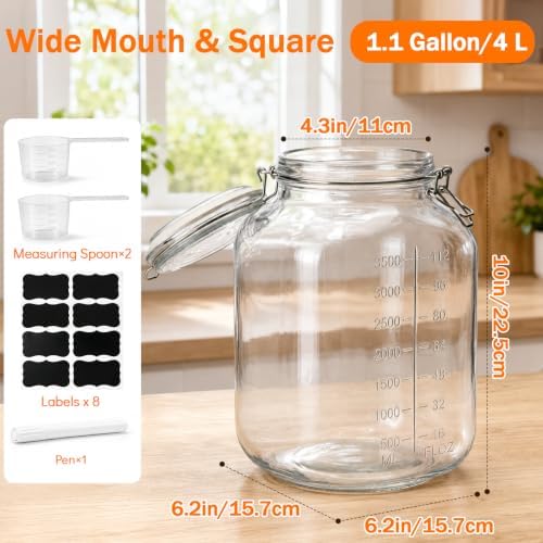 1.1 Gallon Glass Food Storage Containers with Airtight Lids, 2 Pack