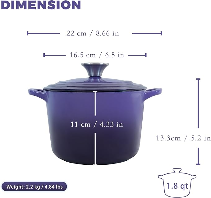 Flavehc Dutch Oven Pot with Lid 1.8 qt Cast Iron Dutch Oven - Image 4