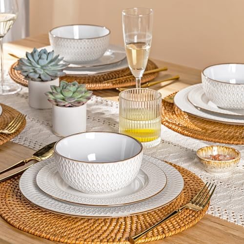 GBHOME Ceramic Dinnerware Sets of 8,24 pcs Plates and Bowls Sets Dishes