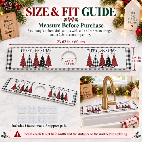 Irenare Christmas Faucet Mat for Kitchen Sink, 23.6" x 3.9", Xmas Tree