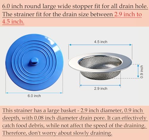 Seatery 4PCS Kitchen Sink Strainer Stopper Kit, Silicone, 4.5 Inch