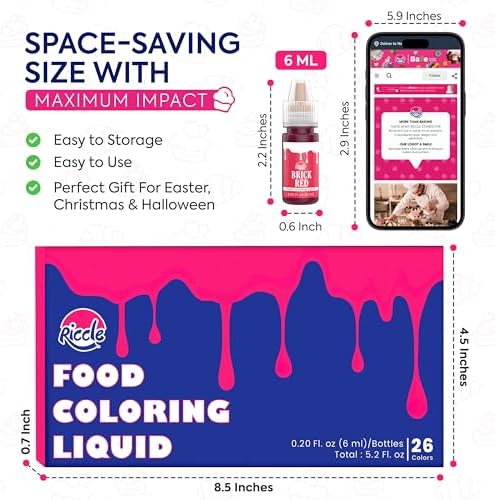 Riccle Food Coloring for Baking - 26 Bright Food Coloring Liquid Set