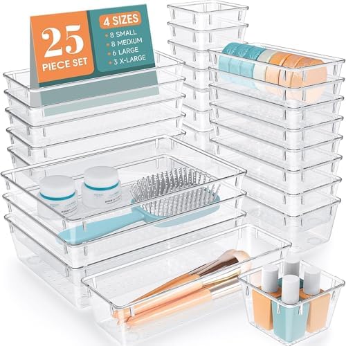 25 PCS Clear Plastic Drawer Organizer, Makeup Organizers and Storage