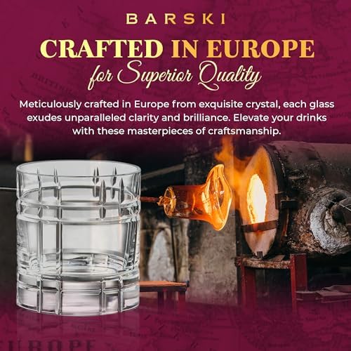 Barski Whiskey Glasses - Double Old Fashioned Rocks Glass - Set of 4