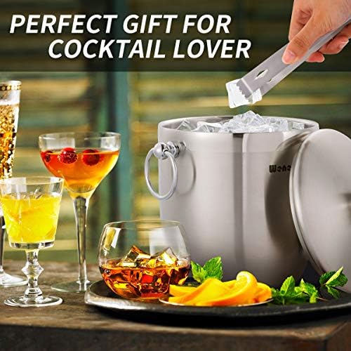 Ice Bucket with Lid, Scoop, Tongs and Strainer - Well Made Insulated