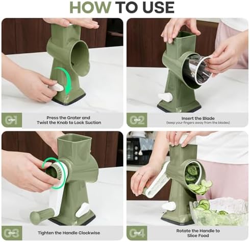 Rotary Cheese Grater, Hand Crank, 3-Blade