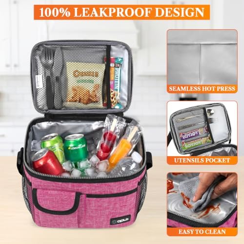 opux Insulated Lunch Box Adult, 14 Can Leakproof Cooler Bag Kid, Pink