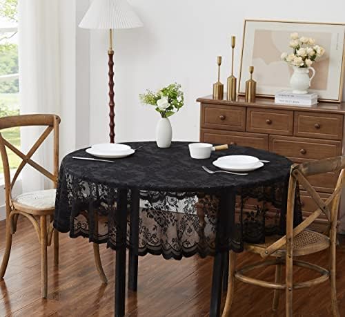 Warm Home Designs 70 Inch Round Black Lace Tablecloth. LTC Black 70