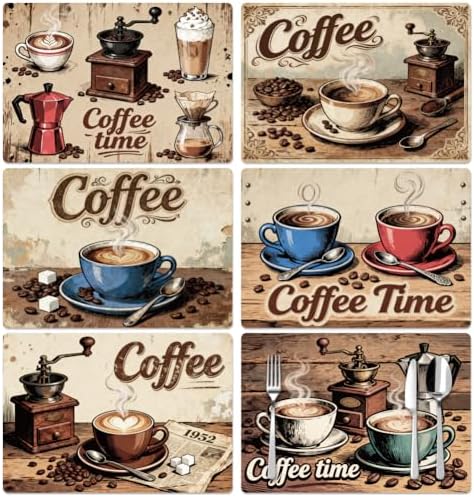 Peacoblue Table Placemats Set of 6,Vintage Coffee Vinyl Place Mats