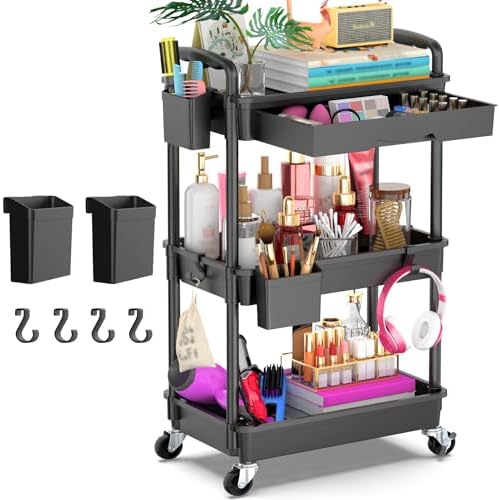 Goovilla 3 Tier Rolling Utility Cart Organizer, Black