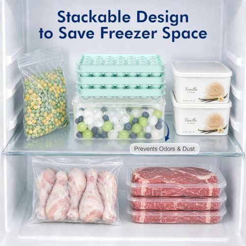 Ice Cube Tray with Lid and Bin - 3 Pack for 0.95 Inch Mini Ice Balls
