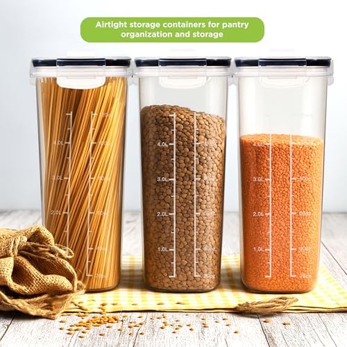 Utopia Kitchen Cereal Containers Storage Set with Lids, 4 Pack, 4L, Clear
