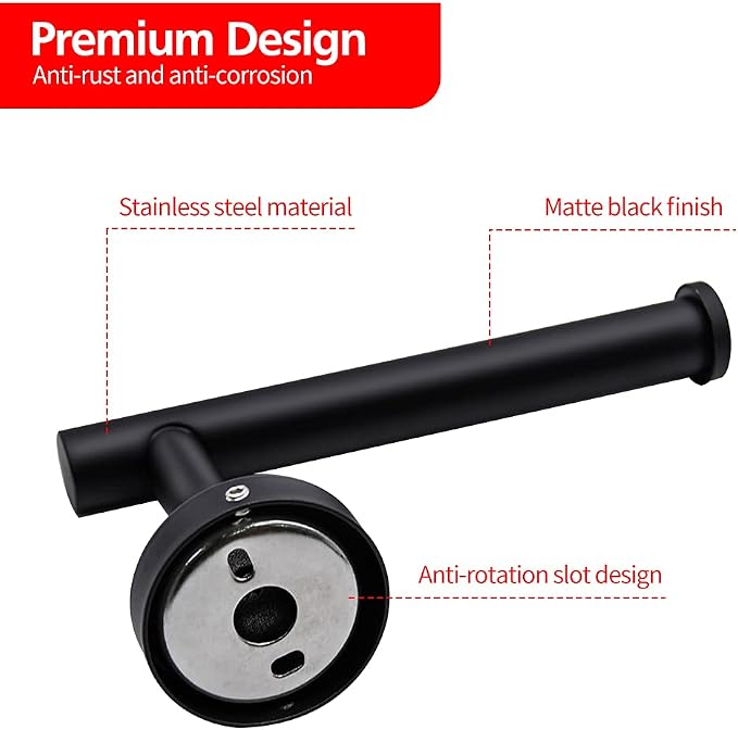 2pcs Matte Black Toilet Paper Holder and Towel Ring Set, Stainless Steel Hand - Image 4