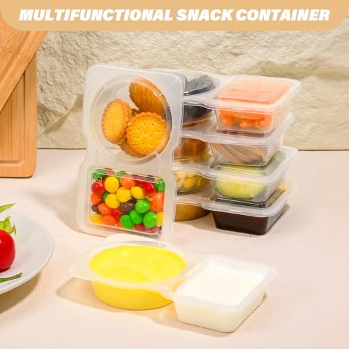 Double Compartment Snack Containers with Lids, 2 Compartment Condiment