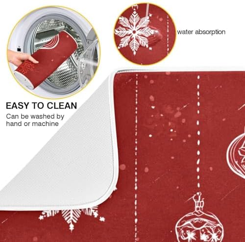OTVEE Festive Red Ornaments Dish Drying Mat for Kitchen Counter