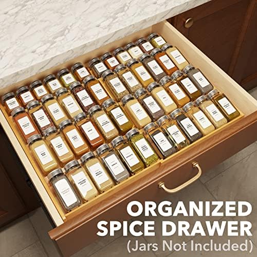 SpaceAid Bamboo Spice Drawer Organizer and 14-Piece Storage Boxes Set
