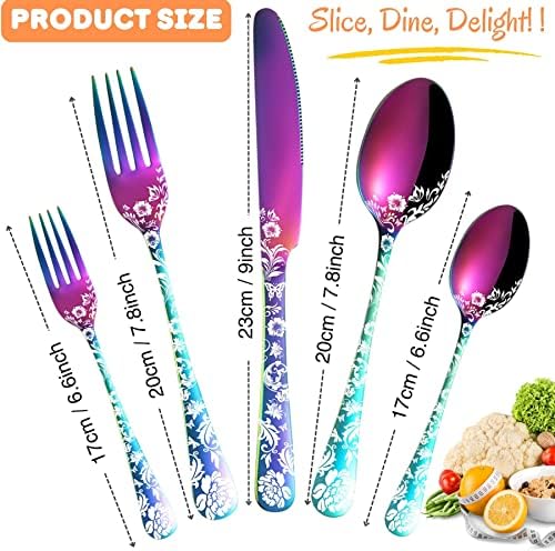 Vilihkc 20 piece Peony Flower Pattern Design Silverware Set, Stainless