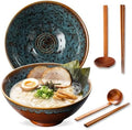 8 Inch Ceramic Ramen Bowl Set of 2, 40oz Japanese Bowls with Spoons &