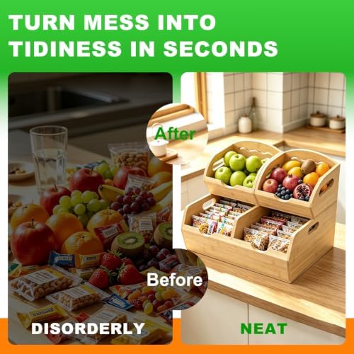 Bamboo Pantry Storage Bins,Stackable Potato & Onion Storage