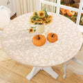 misaya Round Vinyl Fitted Tablecloth with Elastic Edge, Beige