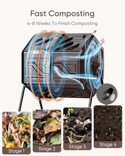 THE Growing 43 Gal Outdoor Compost Bin Tumbler, Black