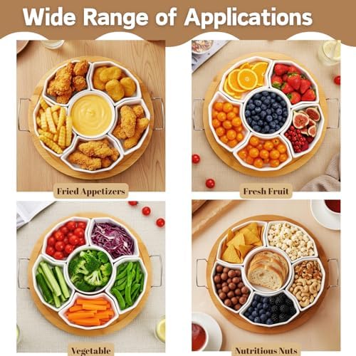 ZENFUN Chip and Dip Serving Set, 11'' Divided Serving Platters Tray