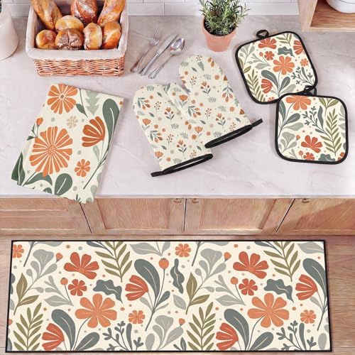 10 Pack Kitchen Decor and Accessories Set, Floral Orange