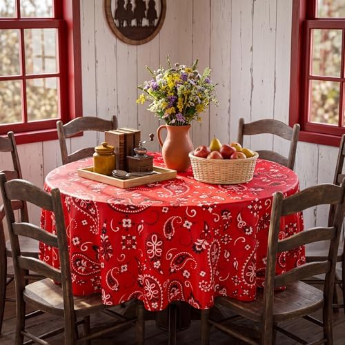Oudain 6 Pcs Bandana Tablecloth 84in Round Cow Tablecloth Plastic