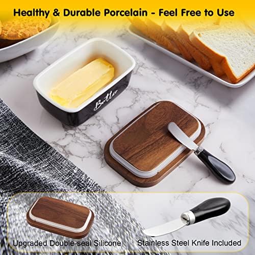 ALELION Black Butter Dish with Lid and Knife for Countertop - Airtight