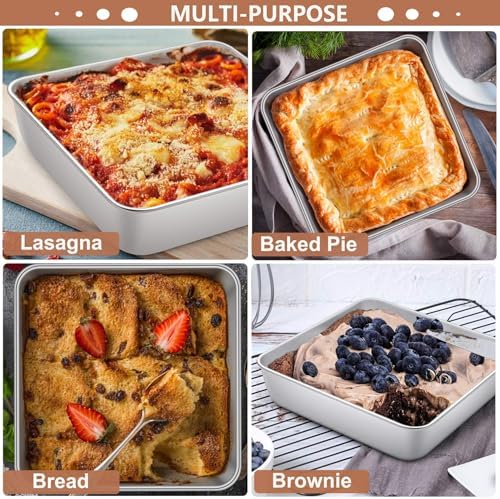 LIANYU 2 Pack 8 x 8 Inch Square Cake Pan, Stainless Steel Baking Oven