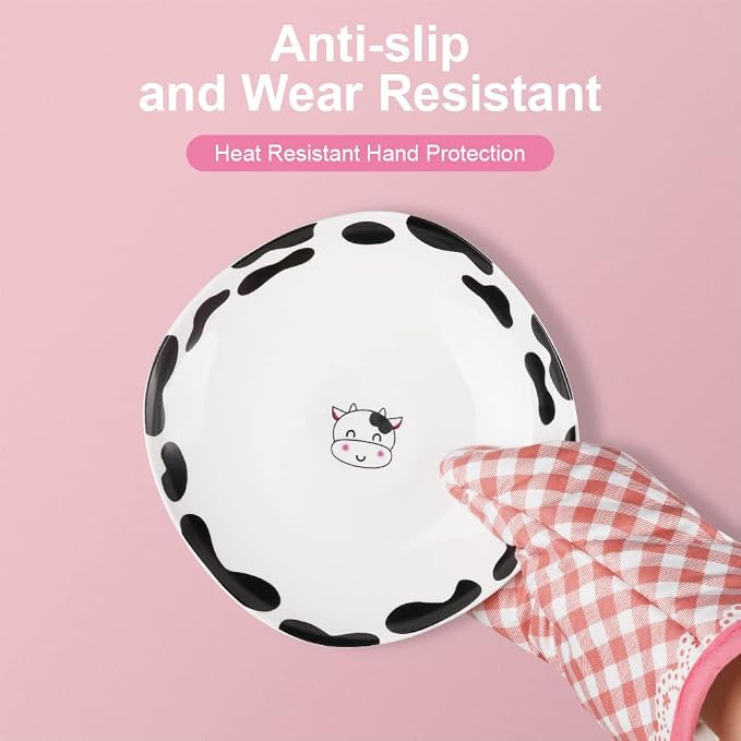 AUAUY Pink Oven Mitts, Kitchen Mittens, 392F Heat Resistant Non-Slip Gloves - Image 6