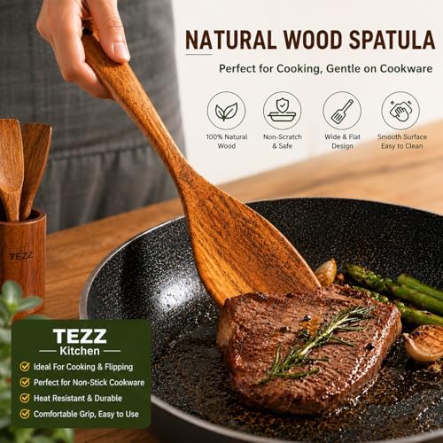 5 pcs Wooden Spoons For Cooking, Wood kitchen Spatula Utensils set