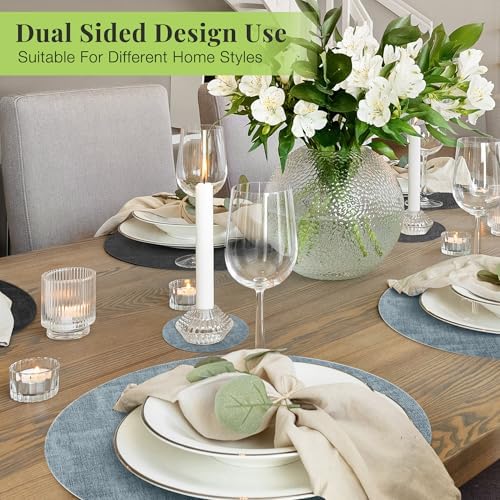 Fyvva Placemats Set of 4, 13" Round Reversible Faux Leather with
