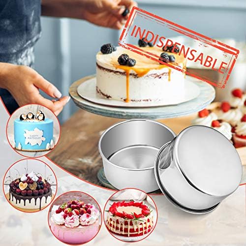 E-far 6 x 3 Inch Cake Pan Set of 2, Stainless Steel Deep Cake Pans