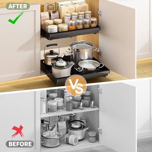 DOMNIU Pull Out Cabinet Organizers Expandable,Black,16.9"Depth,2 Pack