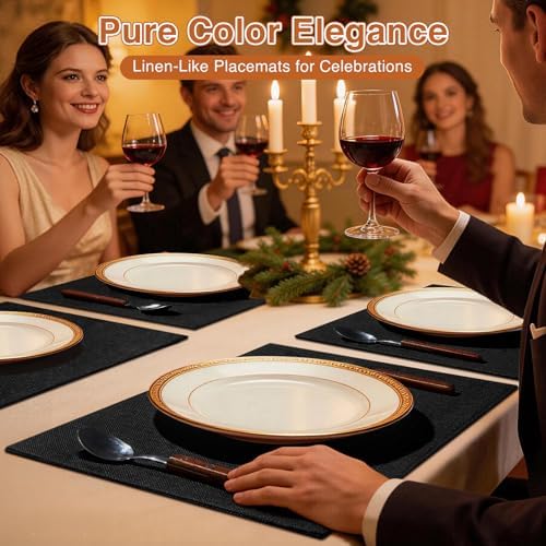 Linen Fabric Placemats Set of 6, Machine Washable, Heat Resistant