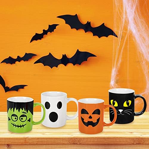 Whaline 4Pcs Halloween Mug Set 12oz Pumpkin Cat Monster Ghost Holiday