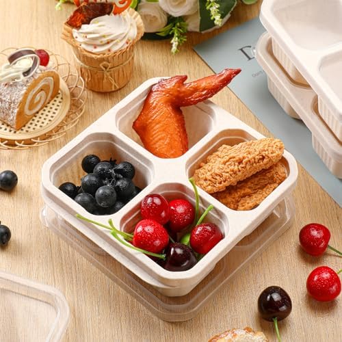Ziliny 12 Pcs 4-Compartment Snack Boxes, Beige