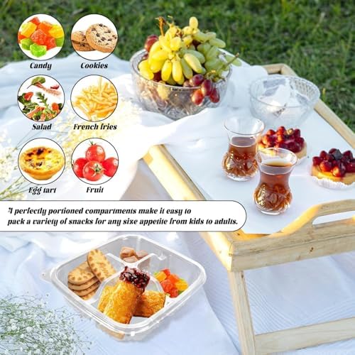 20 Pack Clear Bento Snack Containers, 4 Compartment with Lids