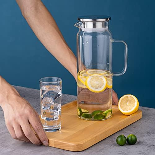Set of 2 Glass Pitcher with Lid, 1800 ml Leak Proof,Glass Water Jugs