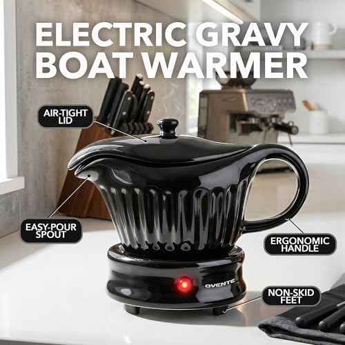 OVENTE Electric Gravy Boat Warmer, 13.5 Ounce, Black FW024589B